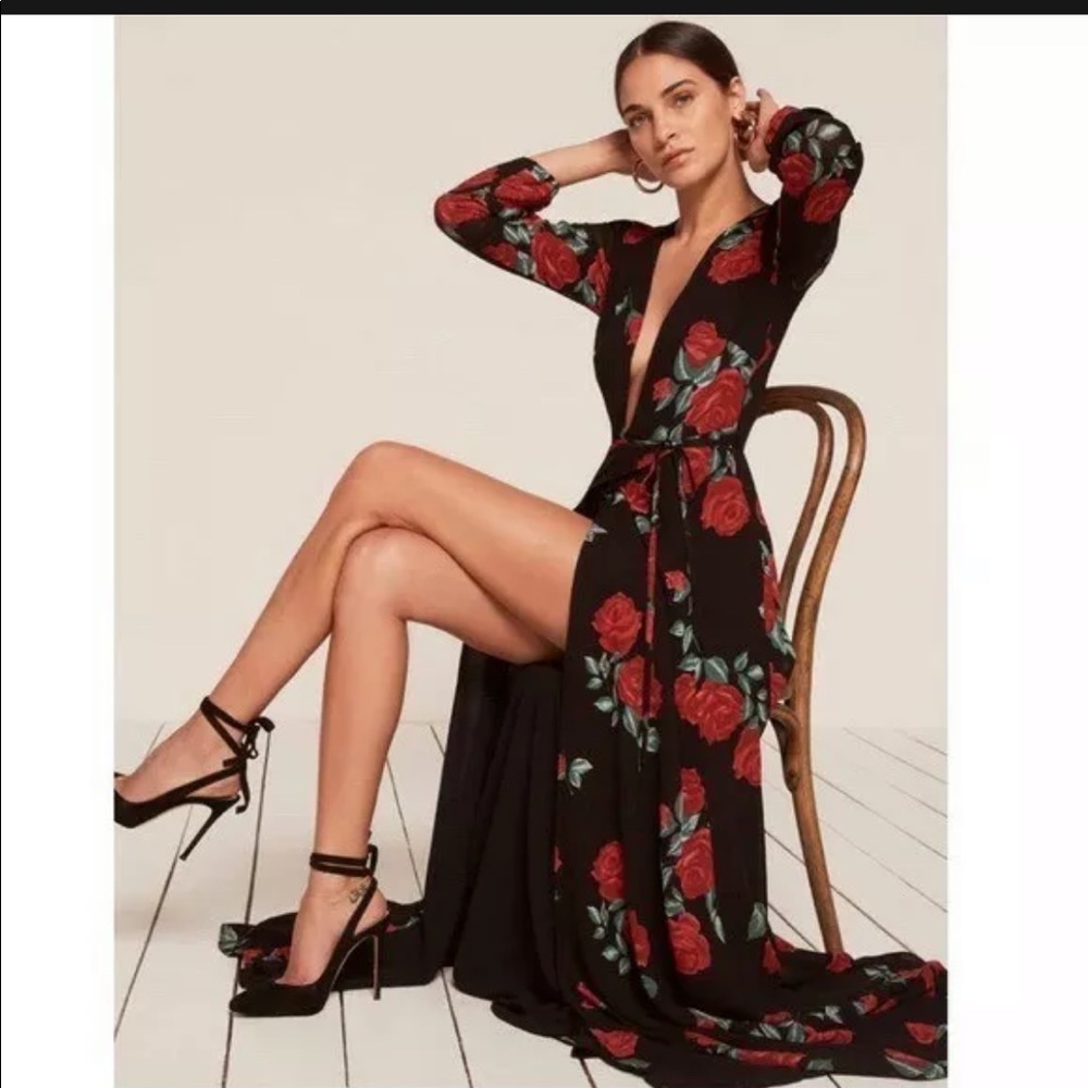 Reformation Maxi Milan Wrap Dress Hera Rose Print
